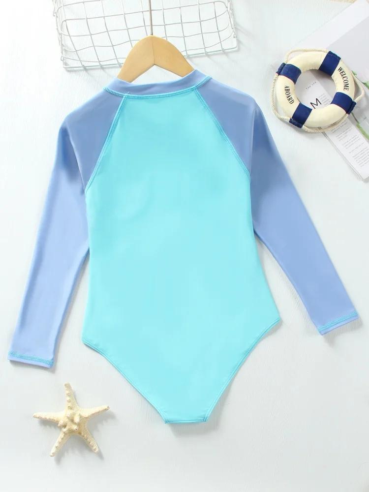 Maillot de bain une pièce pour filles, nouvelle collection 2026, manches longues, couleur unie, comb