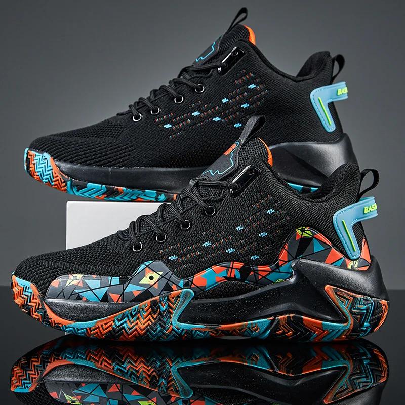 Chaussures de basket-ball en maille respirante et absorbant les chocs pour hommes, bottes de sport a