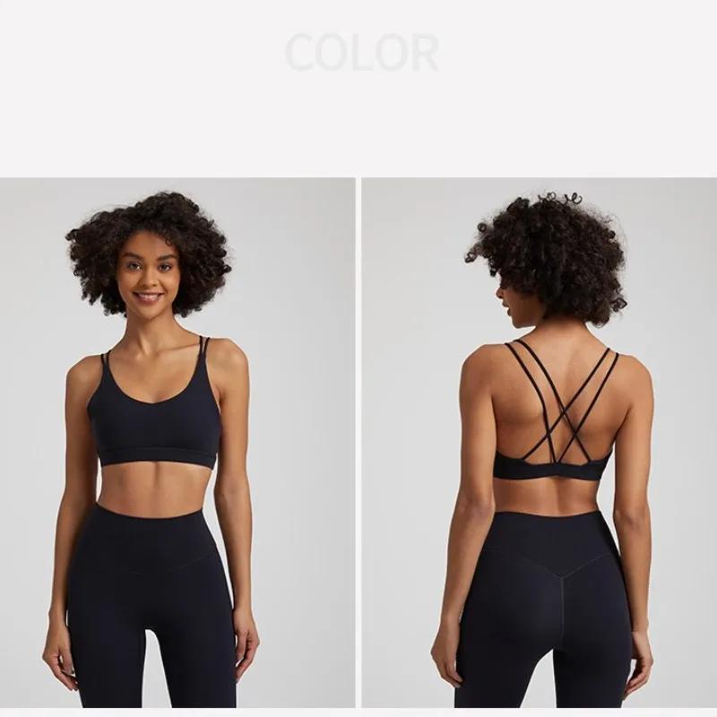 Couleur unie haute résistance Gym sous-vêtements Yoga croix femmes Fitness Sport soutien-gorge haut