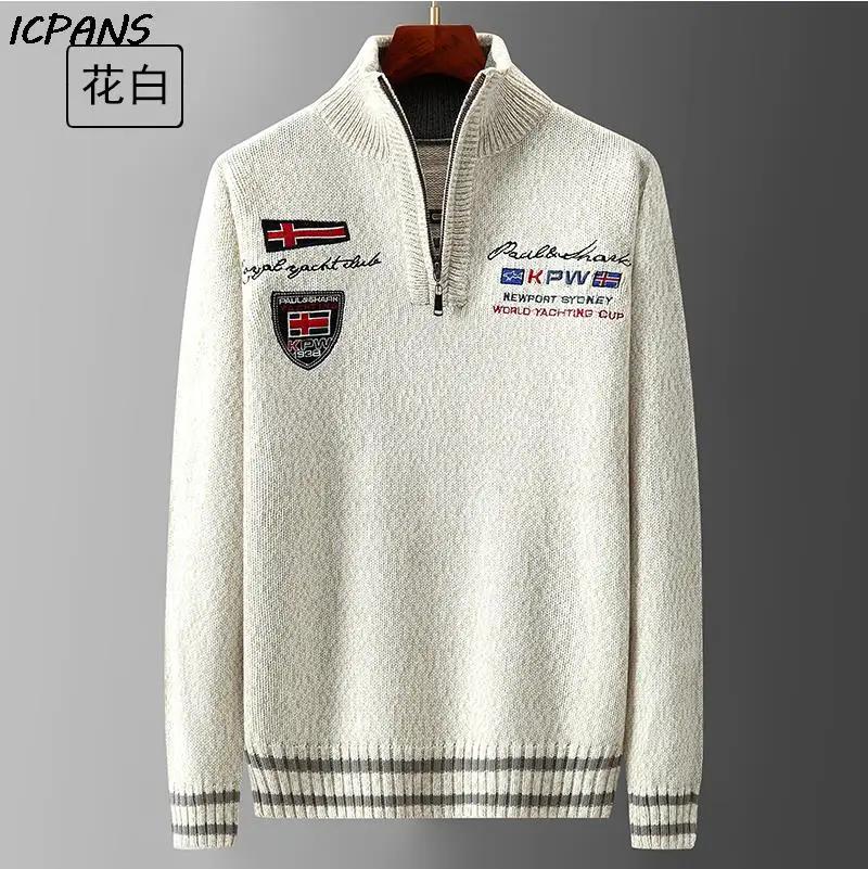 Pull blanc homme tricots requin vêtements coton laine pulls pull manteaux Jacquard noël tricoté demi