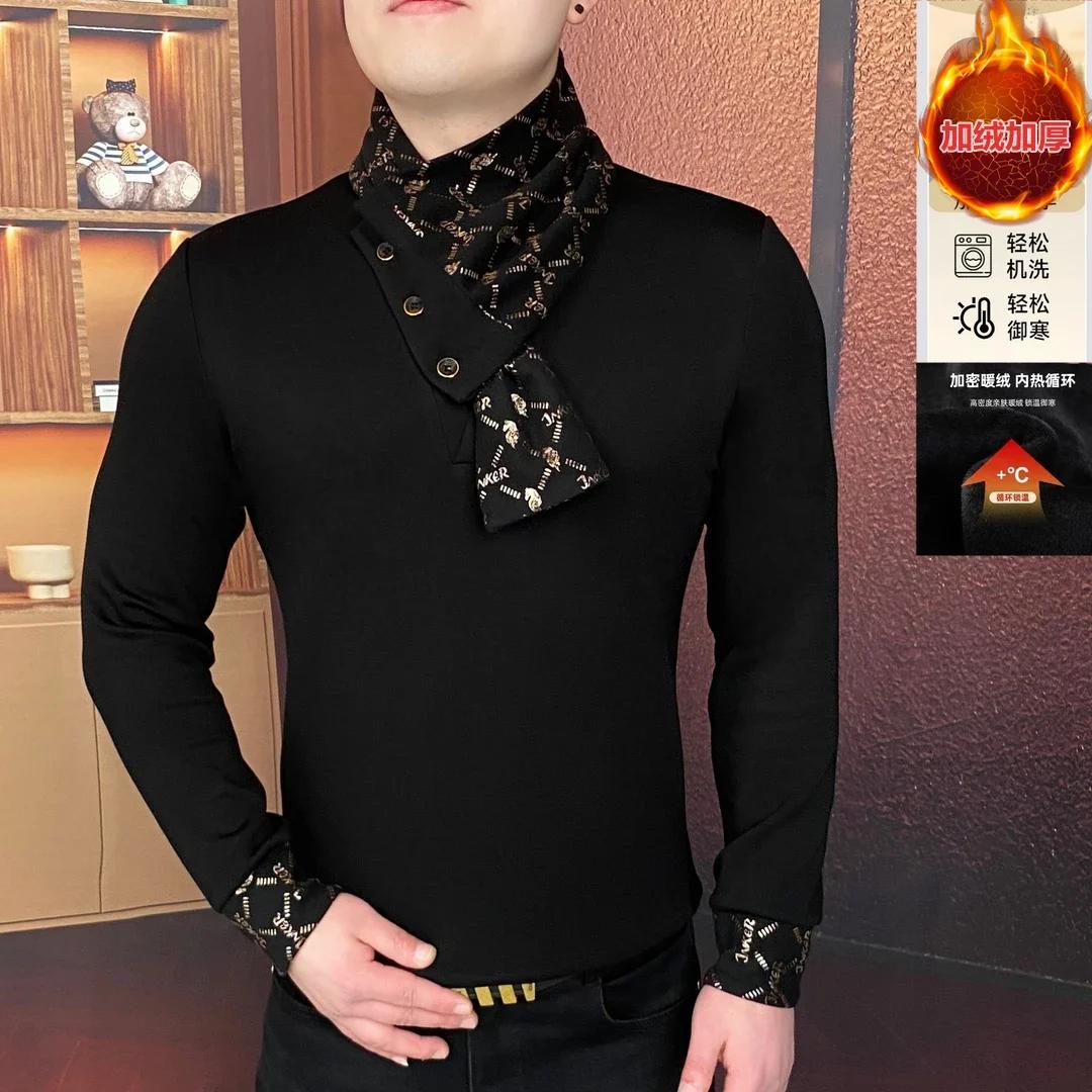 Sweat-shirt épais en velours pour hommes, tendance, écharpe détachable, pull chaud, décontracté, Bus