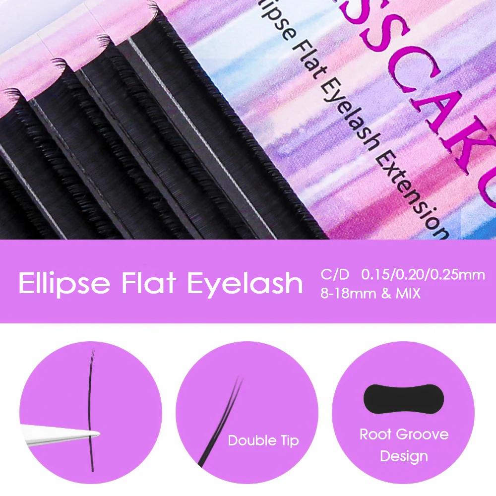 MASSCAKU Faux cils de vison Ellipse Extension de cils plats C/D Curl 0.15 0.20 0.25mm 8-18mm et méla