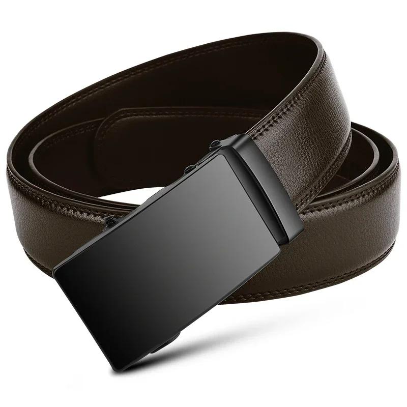 Ceinture automatique en cuir PU pour hommes, célèbre marque, affaires, sangles de taille, noir, jean