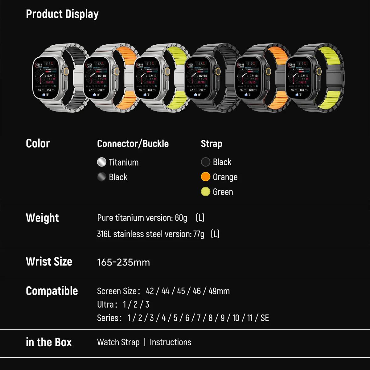 Bracelet en titane + Silicone pour Apple Watch Ultra 3/2/1 49mm S11 46mm, Bracelet magnétique de lux