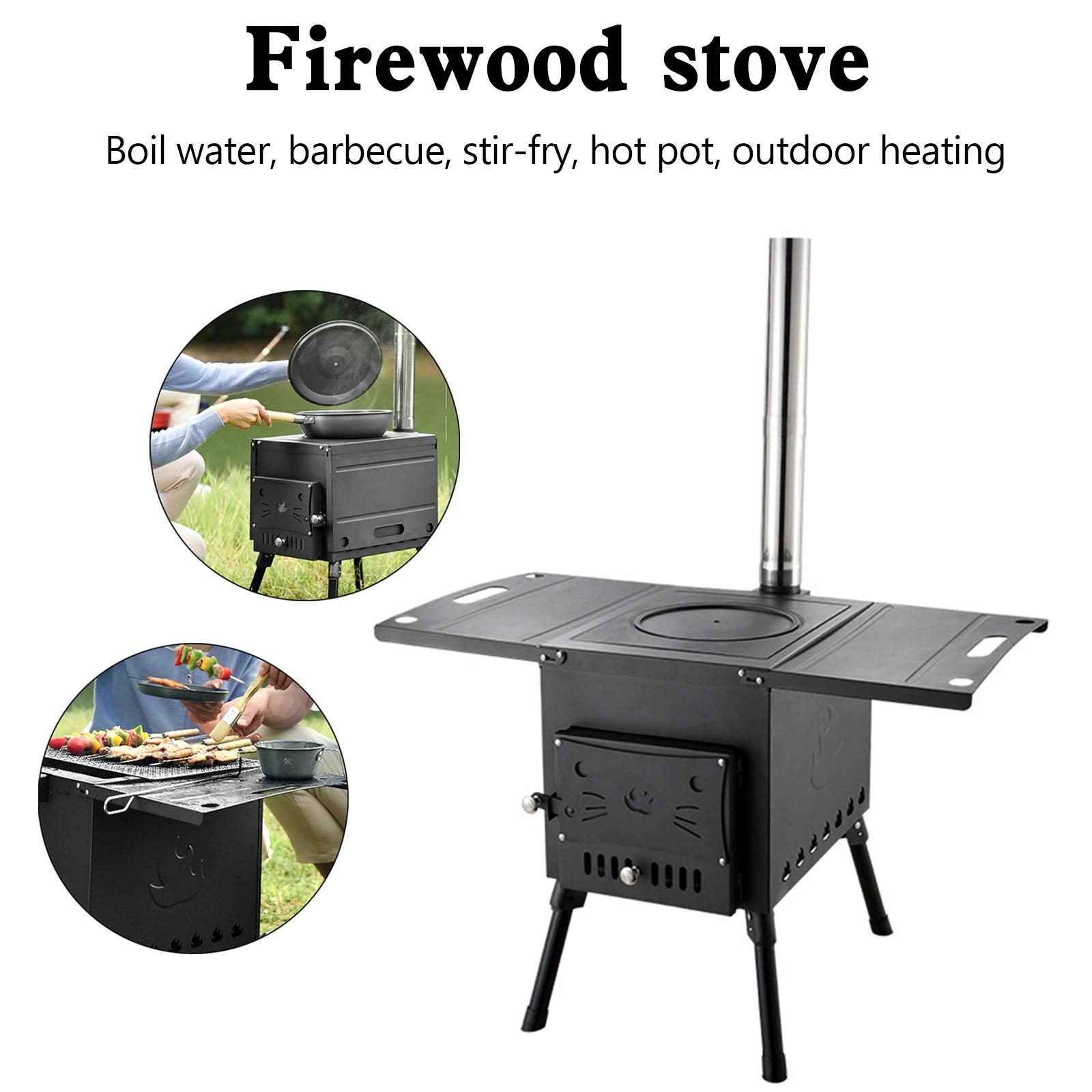 Poêle à bois portable pour camping en plein air, cuisinière de pique-nique, chauffage pliant, combus