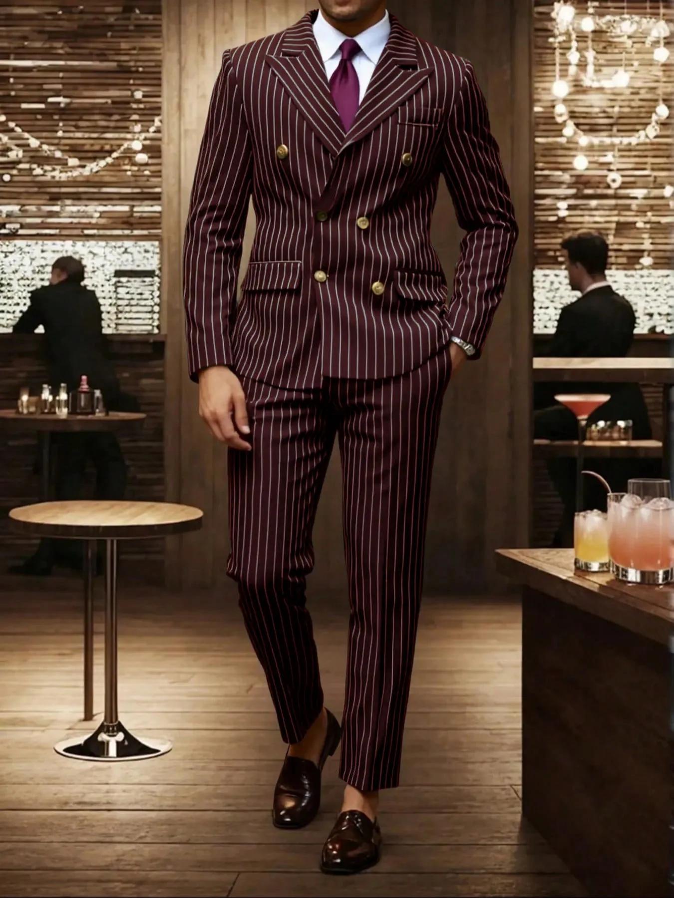 Vêtements pour hommes européens et américains de haute qualité, costumes formels à rayures, pantalon