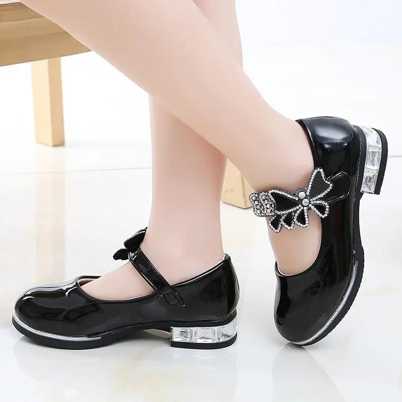 Chaussures en cuir pour filles, pour fête de mariage, chaussures de Performance pour enfants avec nœ
