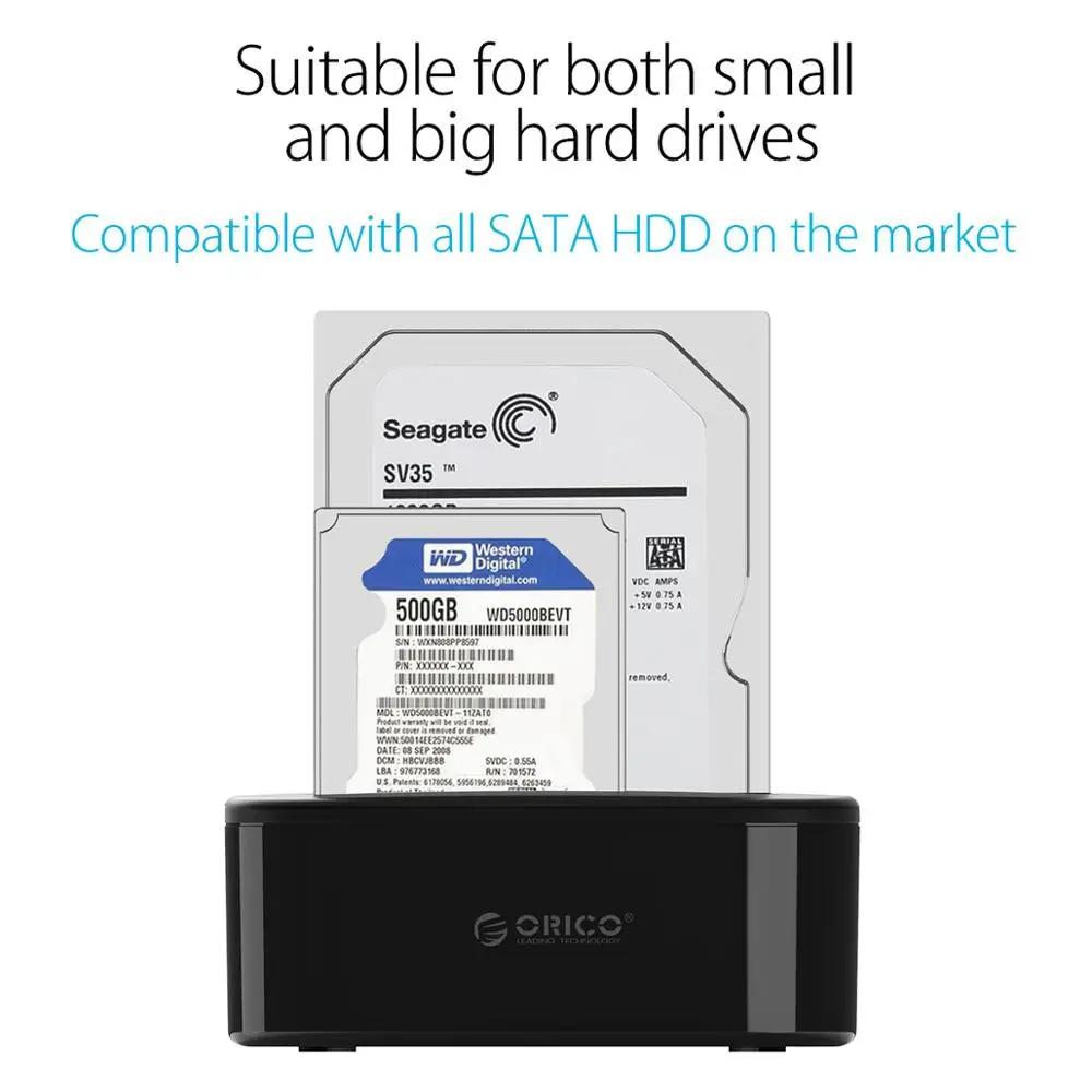 ORICO Station d'accueil pour disque dur double baie pour 2.5/3.5 pouces HDD SSD SATA vers USB 3.0 St