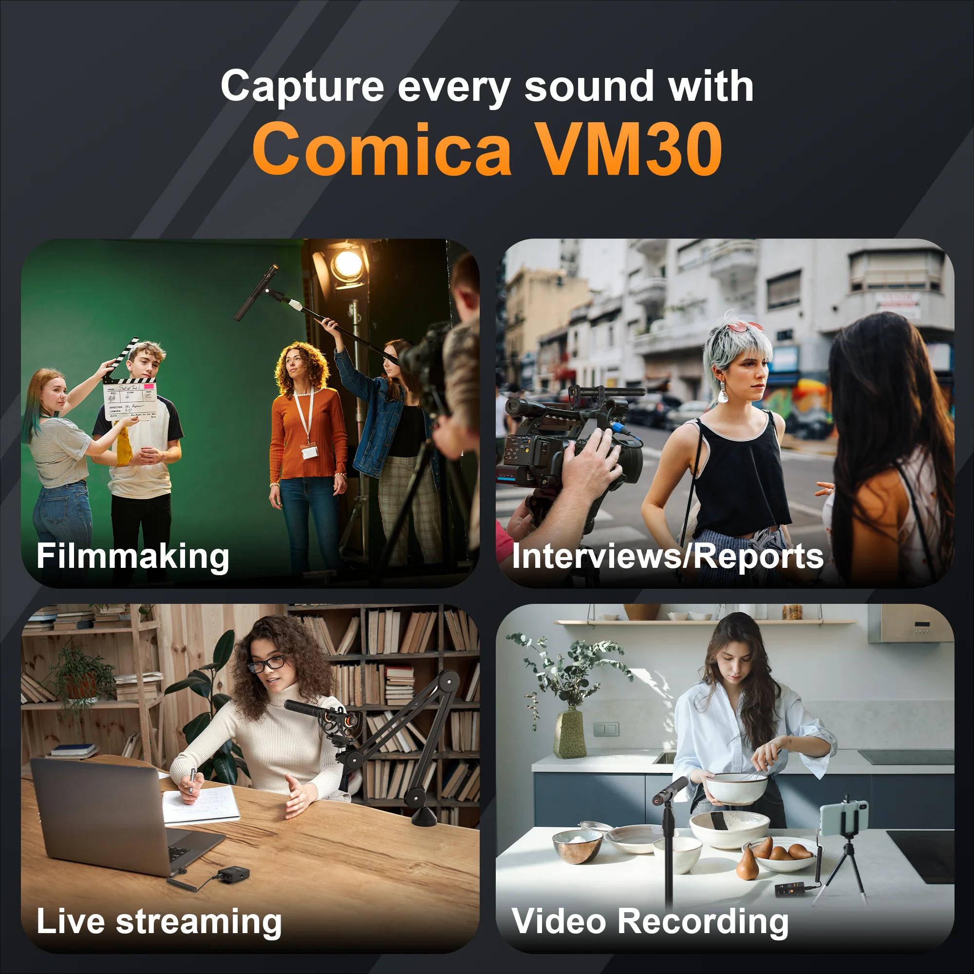 Microphone sans fil COMICA VM30 2.4G super cardioïde à condensateur avec contrôle de gain pour appar