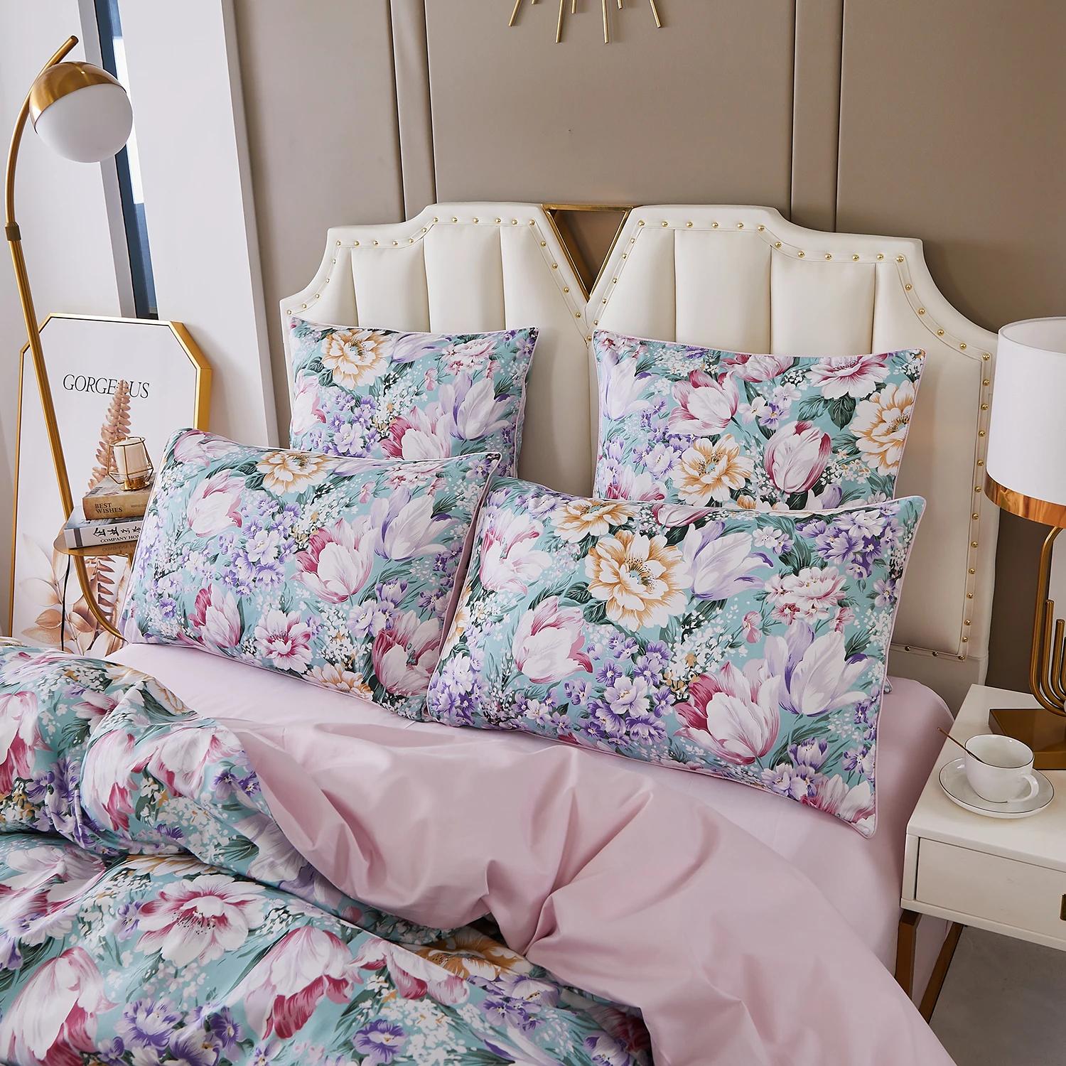 Ensemble de housse de couette 100% coton égyptien 600TC, 3 pièces, motif Floral de jardin rose paste