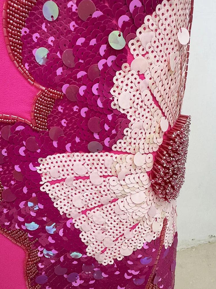 HIGH STREET Nouveauté 2026 Robe midi à manches courtes pour femme, de créateur, ornée de perles et d