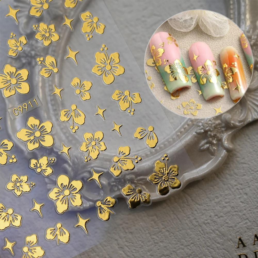 Autocollants pour ongles étoiles 3D or argent, 12 pièces, décalcomanies bronzantes Starlight pour Na