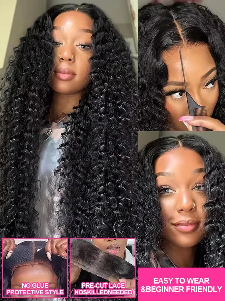 CEXXY Perruque Boucles Cheveux Humain Perruque Cheveux Humain Sans Colle perruque sans colle prête à