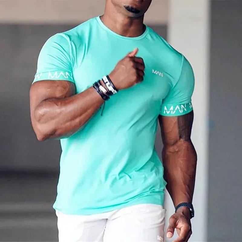 Nouveau col rond chemise hommes à manches courtes entraînement Gym T-Shirt Compression course Fitnes