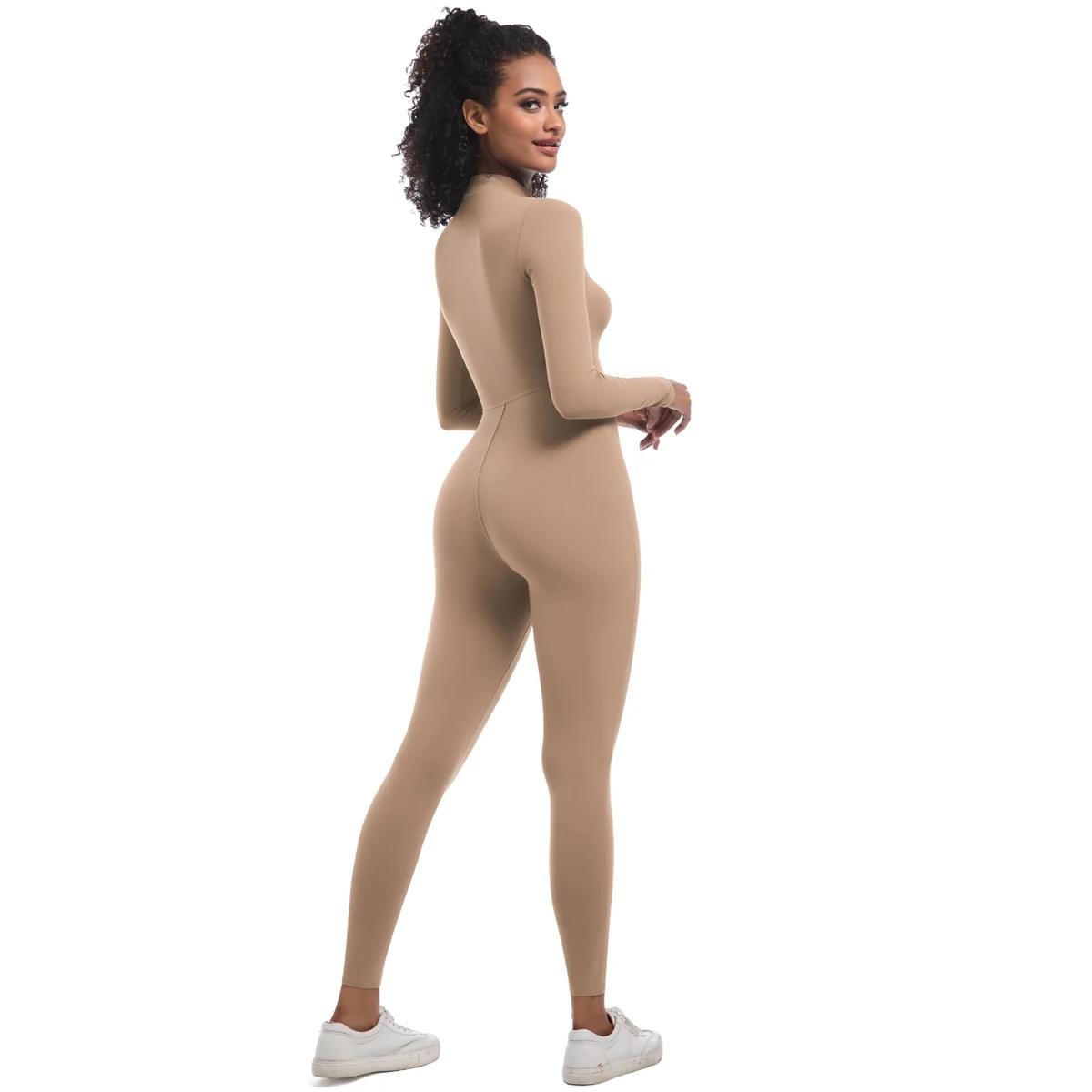 Combinaison sport femme sans coutures - Tenue fitness manches longues pour yoga et entraînement
