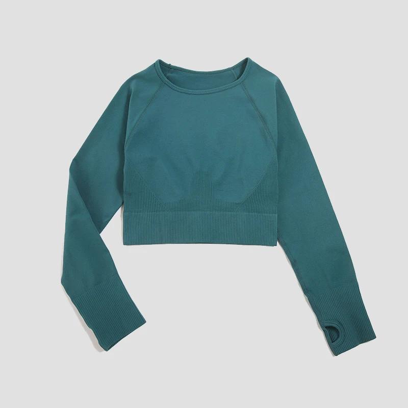 Chemise femme sans couture haut court chemises de Fitness à manches longues haut de sport femme dess