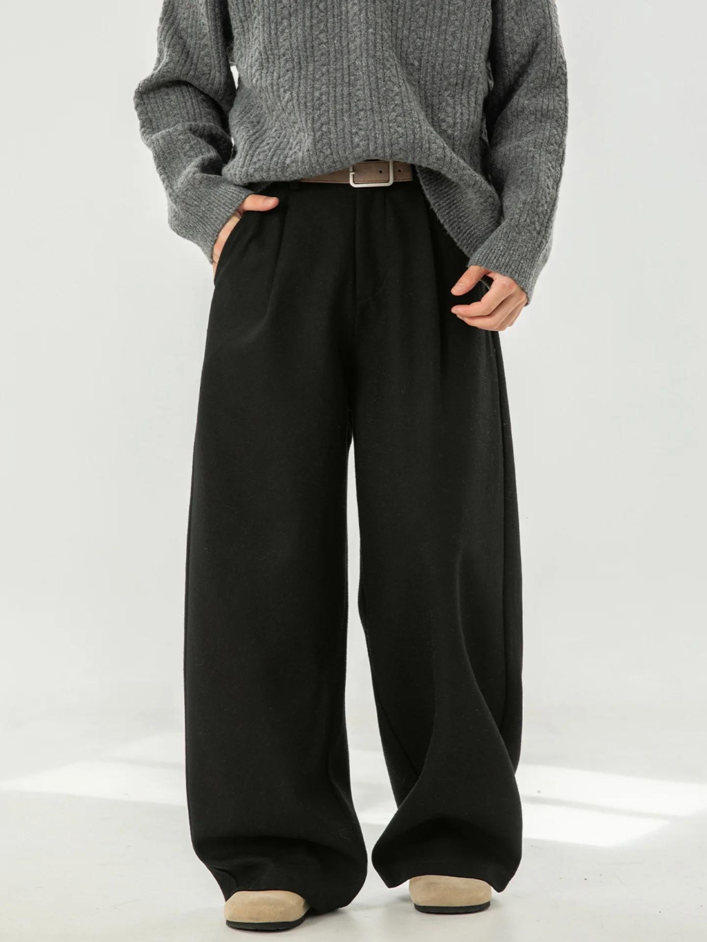 Pantalon décontracté en laine texturée pour hommes, drapé, ample, jambe droite, pantalon de costume