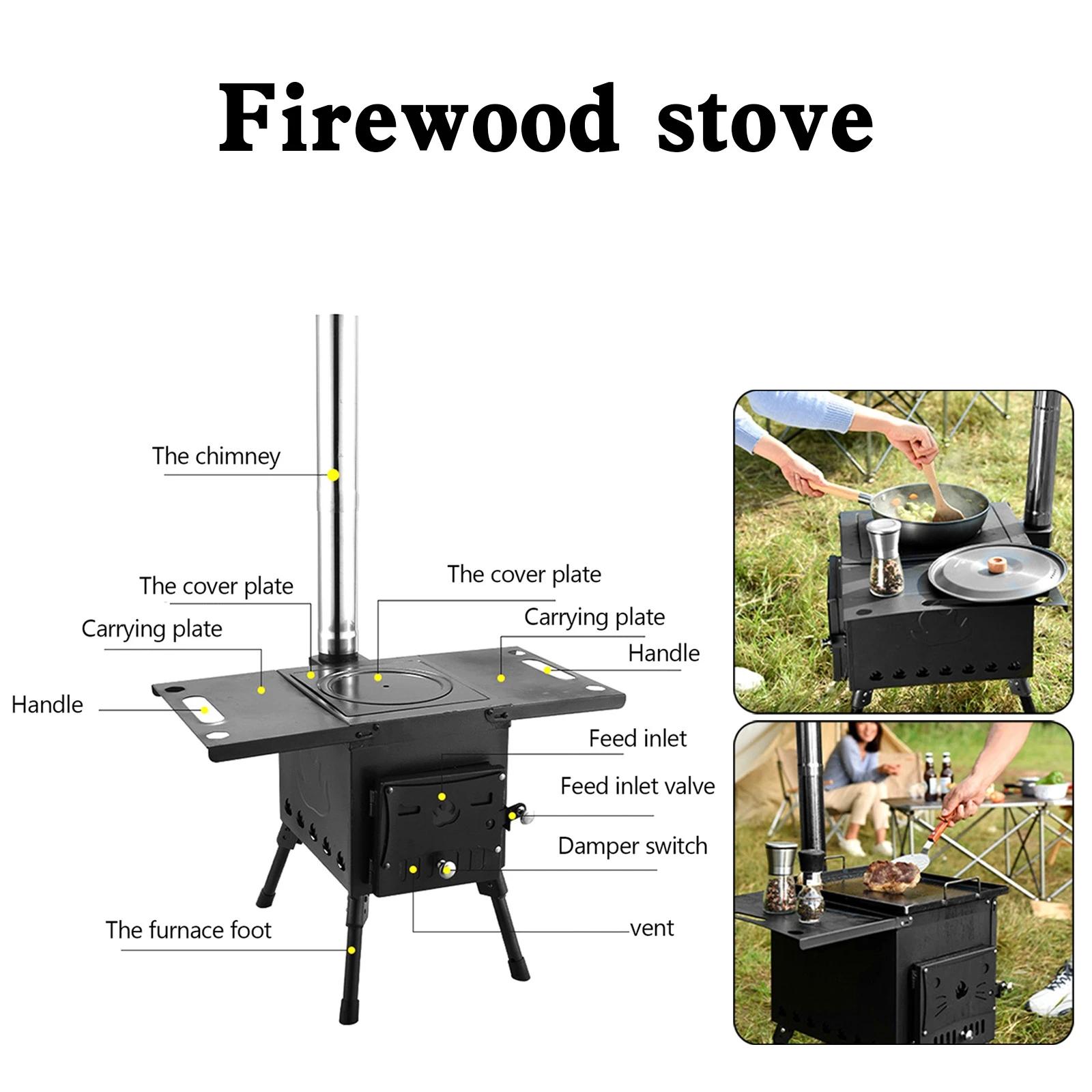 Poêle à bois portable pour camping en plein air, cuisinière de pique-nique, chauffage pliant, combus