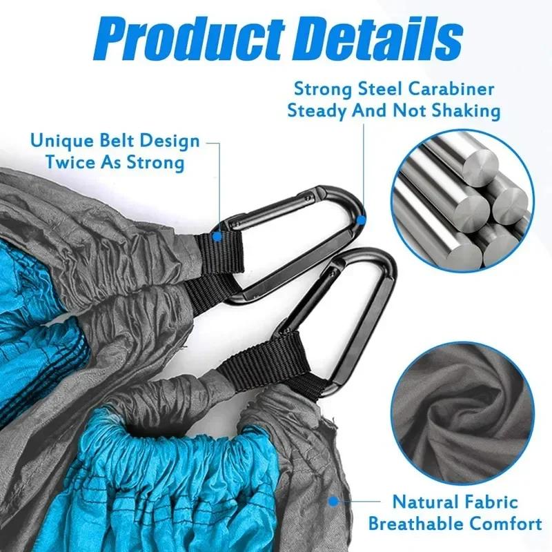 Double hamac de Camping surdimensionné, hamac à sangles d'arbre Portable, hamac de voyage en Nylon 2