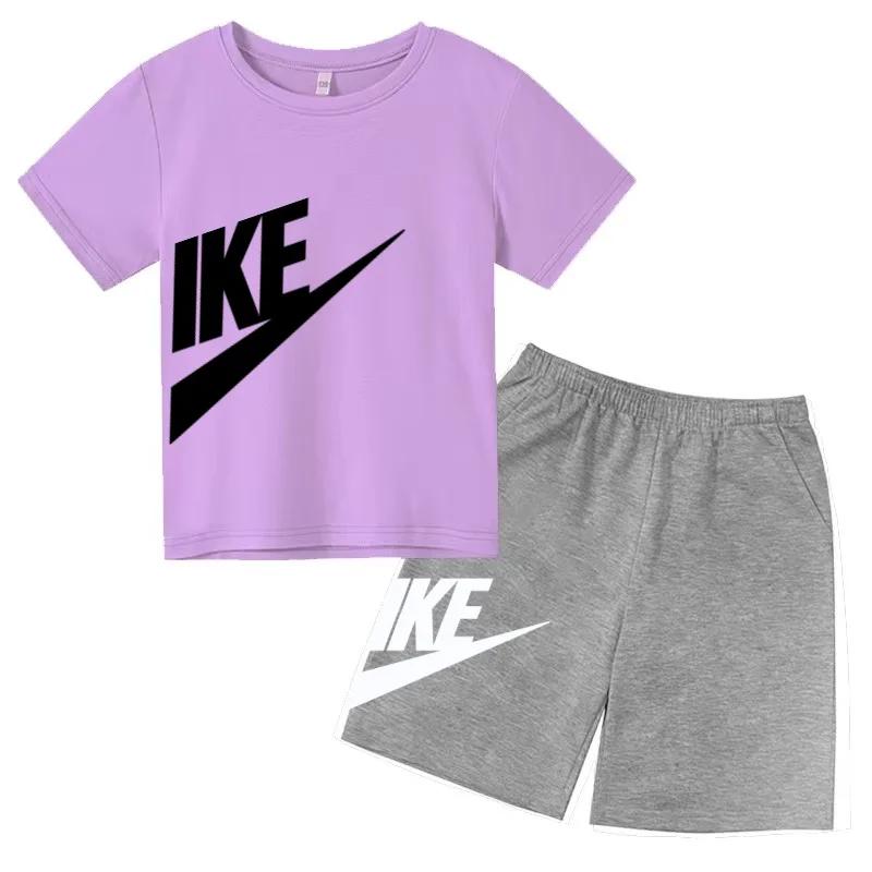 Ensemble deux pièces pour enfants, manteau de marque, t-shirt à col rond + short, vêtements à la mod