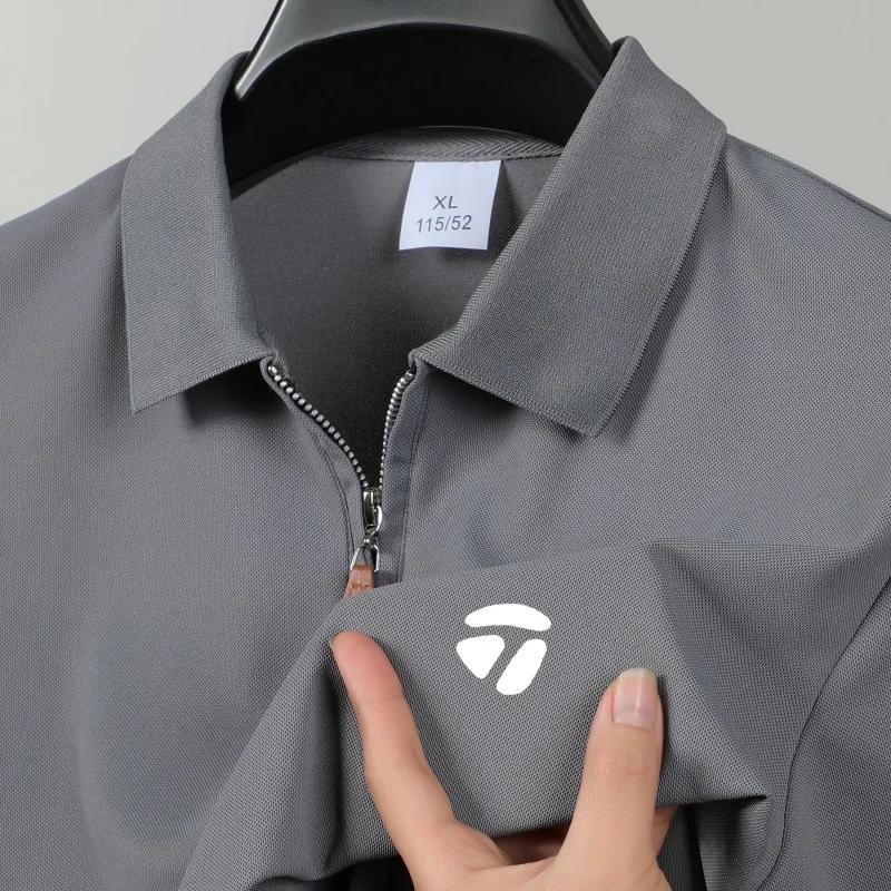 Nouveau T-shirt de golf pour homme, col semi-zippé, manches courtes amincissantes, haut décontracté