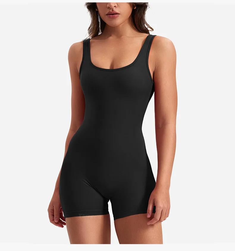 Vêtements de sport pour femmes Yoga solide froncé dos nu sans manches col carré maigre Sexy barboteu