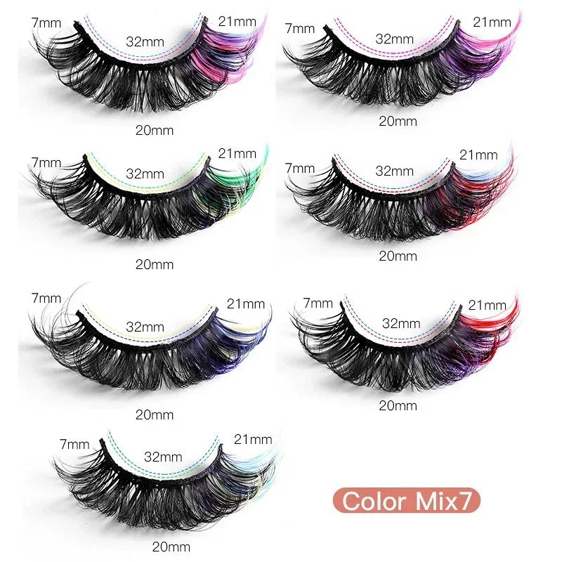 7 paires de faux cils colorés 3D Faux vison cils moelleux russe naturel épais cils moelleux