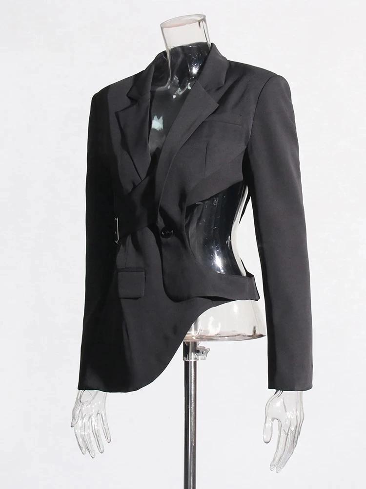 TWOTWINSTYLE solide évider dos nu minceur Blazers pour les femmes col cranté à manches longues épiss