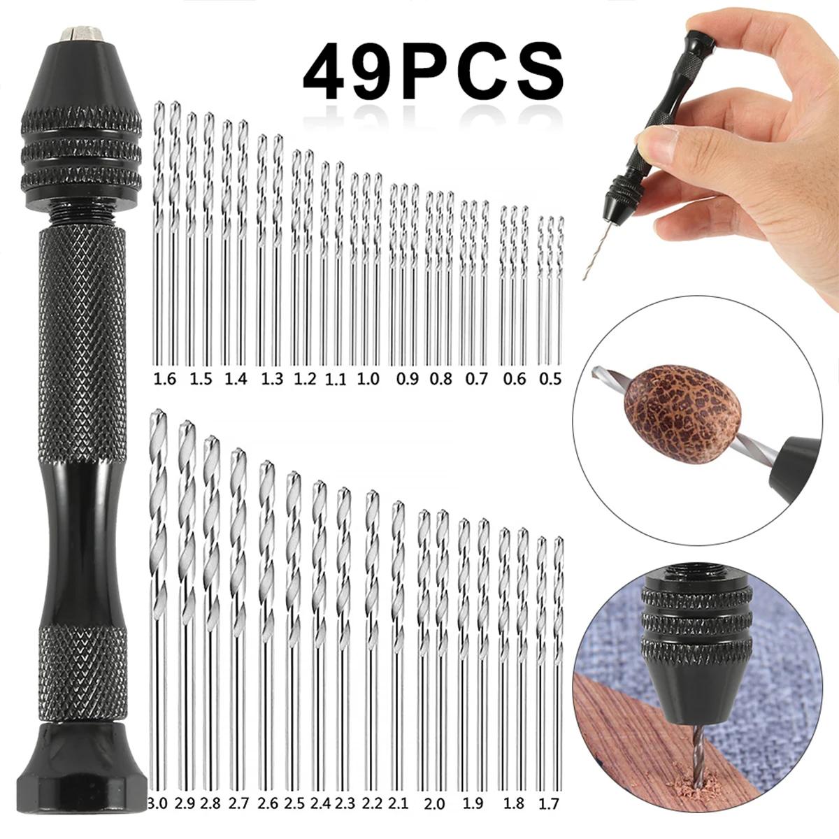 49 pièces 0.2-3.4mm ensemble de perceuse à main Mini foret à main en aluminium bijoux artisanat perc