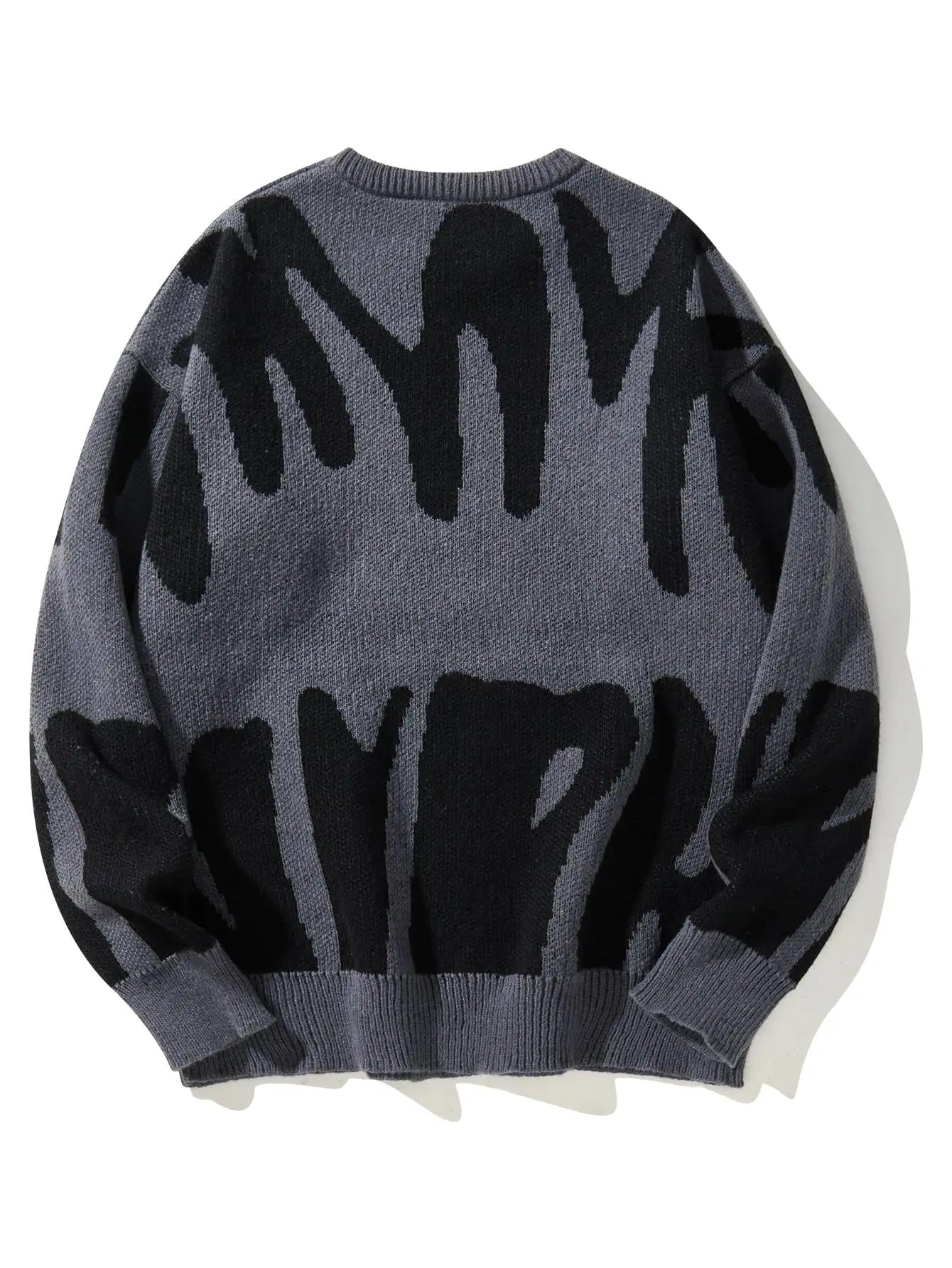 Pull à motif Jacquard irrégulier pour homme, pull décontracté, col rond, tricot bloc de couleurs, no