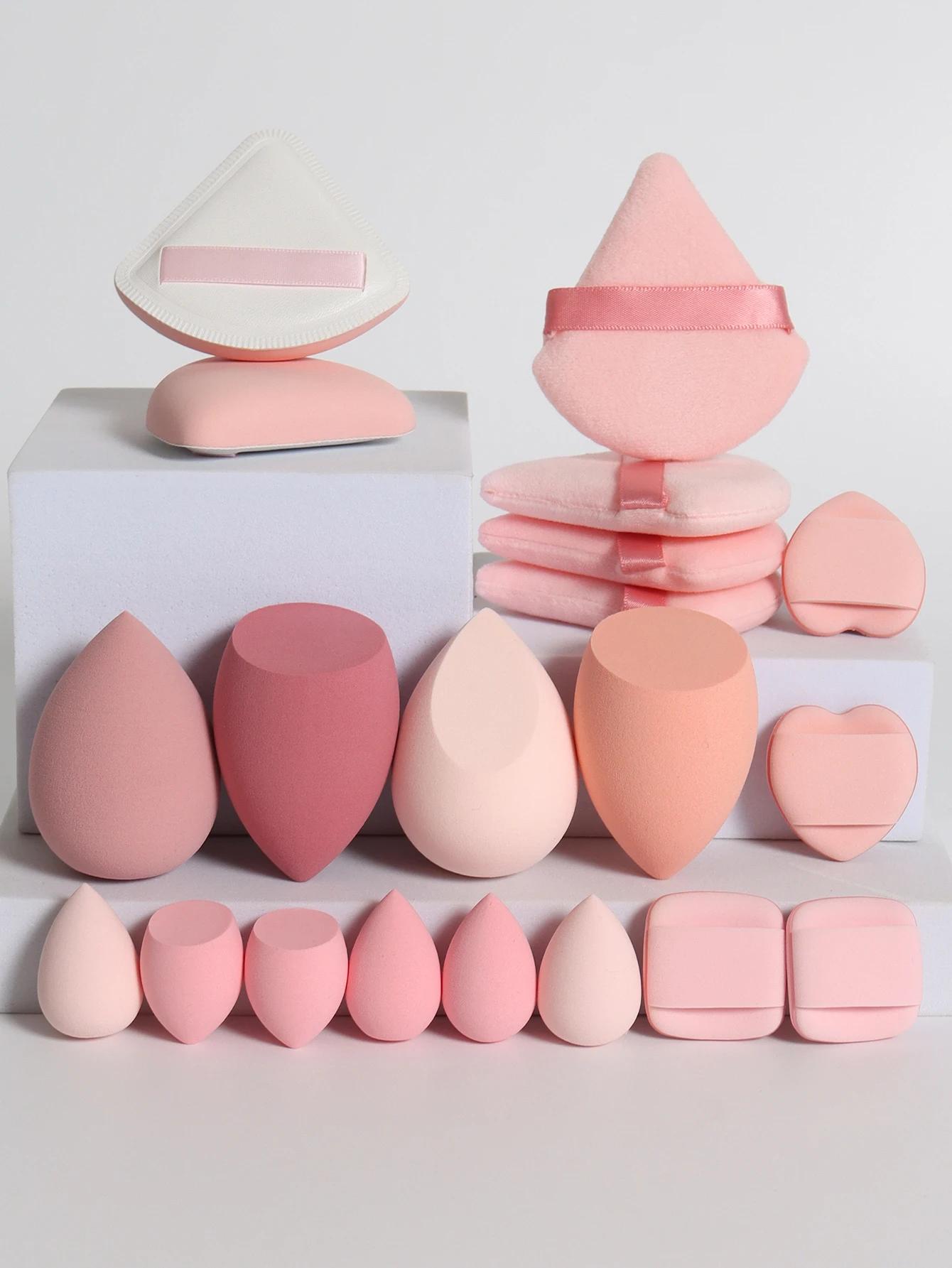 Ensemble d'éponges de maquillage et de bouffantes de maquillage roses, 20 pièces, adaptées à la crèm