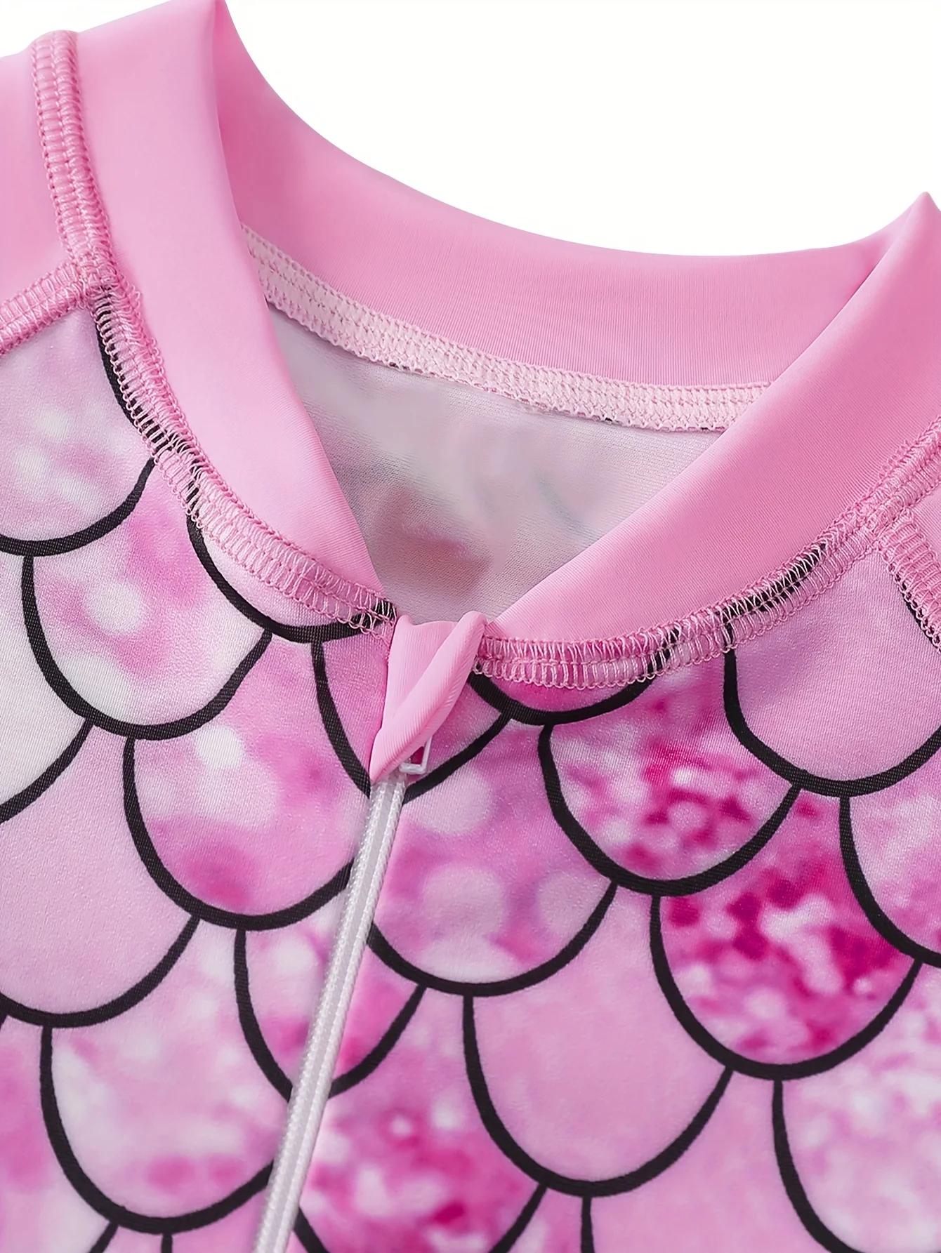Maillot de bain sirène irisé pour filles de 3 à 8 ans, manches longues, protection contre les érupti