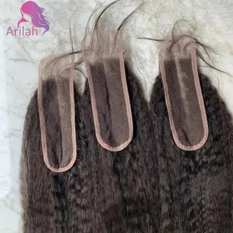 Perruque Lace Closure naturelle crépue lisse, 12-22 pouces, 2x6, dentelle suisse transparente, pre-p