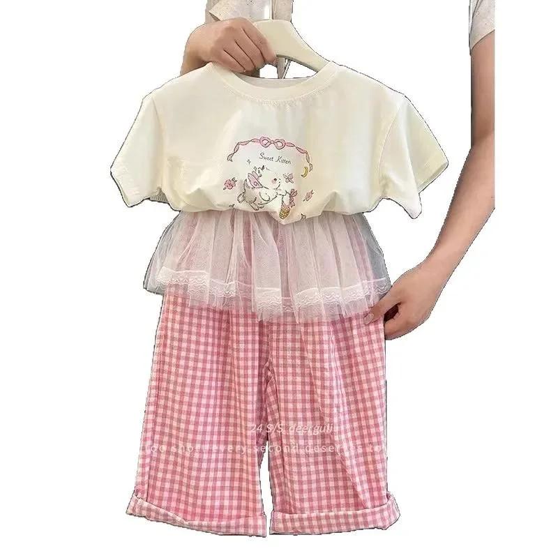 Ensembles de vêtements pour enfants, chemisier camée d'animaux victoriens + pantalon à carreaux en d