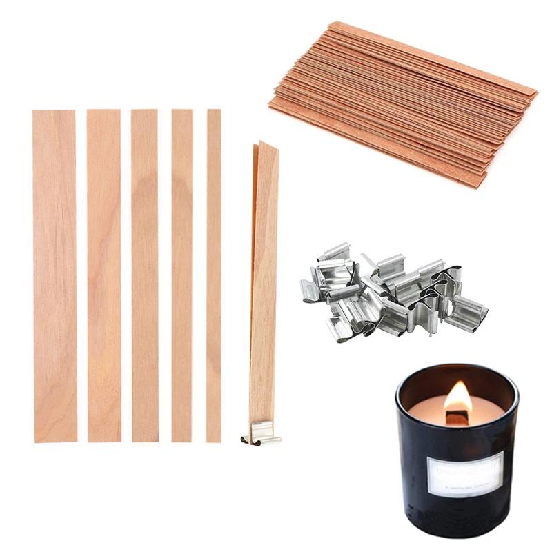 Ensemble de mèches de bougie en bois sans fumée avec base à clip, pot de paraffine bricolage, fourni