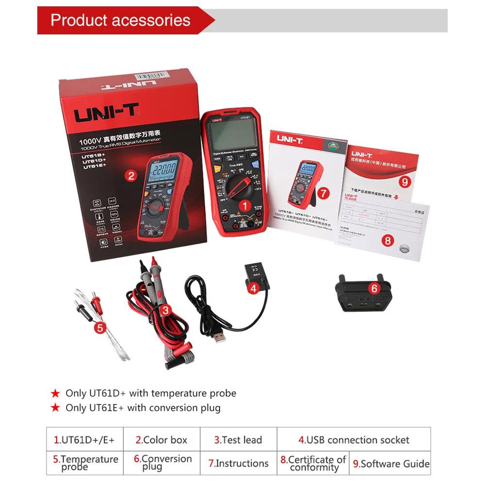 UNI T UT61B + UT61E + UT61D + unité de test multimètre numérique professionnel intelligent True RMS