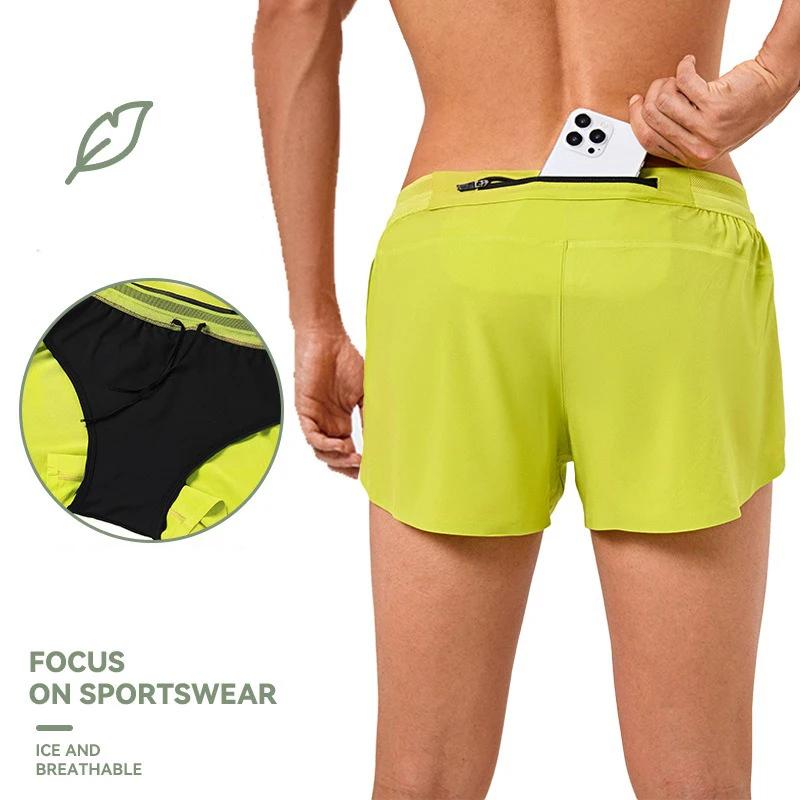 Short en soie glacée pour hommes, Double pont, séchage rapide, couleur unie, course à pied, Fitness,
