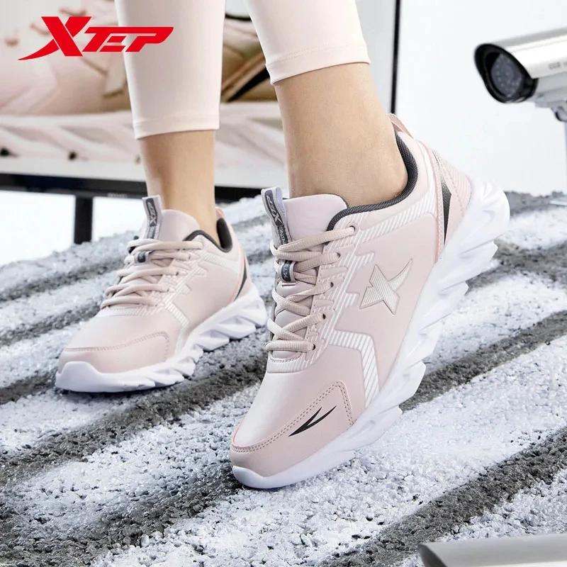 Xtep chaussures de course antidérapantes chaussures de sport pour femmes souples en cuir supérieur A