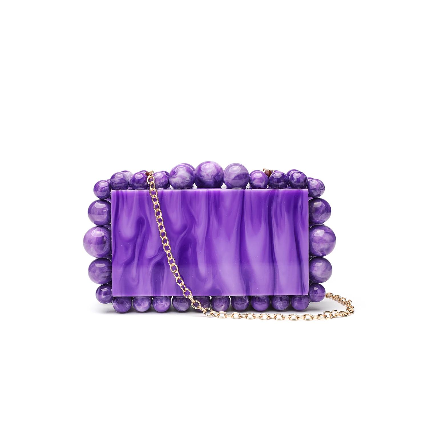Pochette en acrylique en marbre avec sangle perlée, sac à main à bandoulière couleur bonbon, sac à m