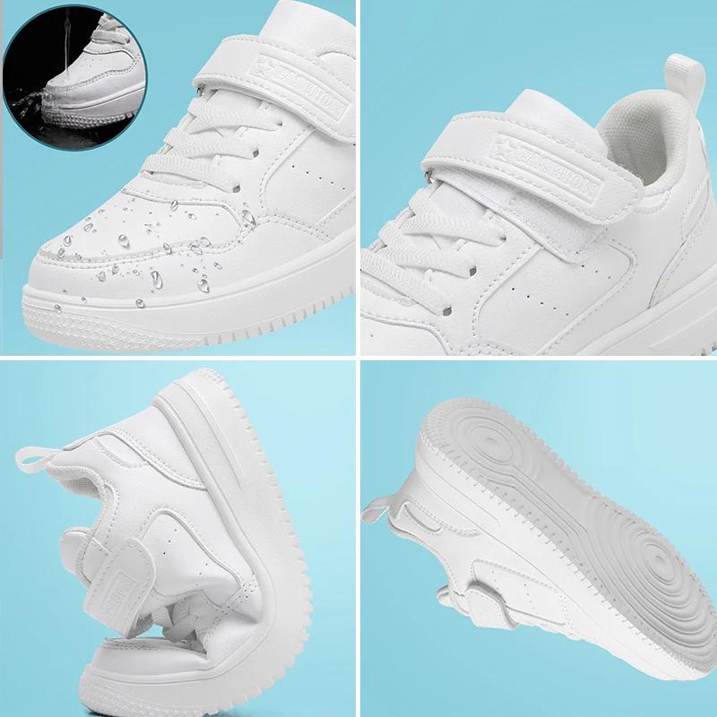 Baskets en Cuir Confortables et Plates pour Garçon et Fille, Chaussures Noires et Blanches Antidérap