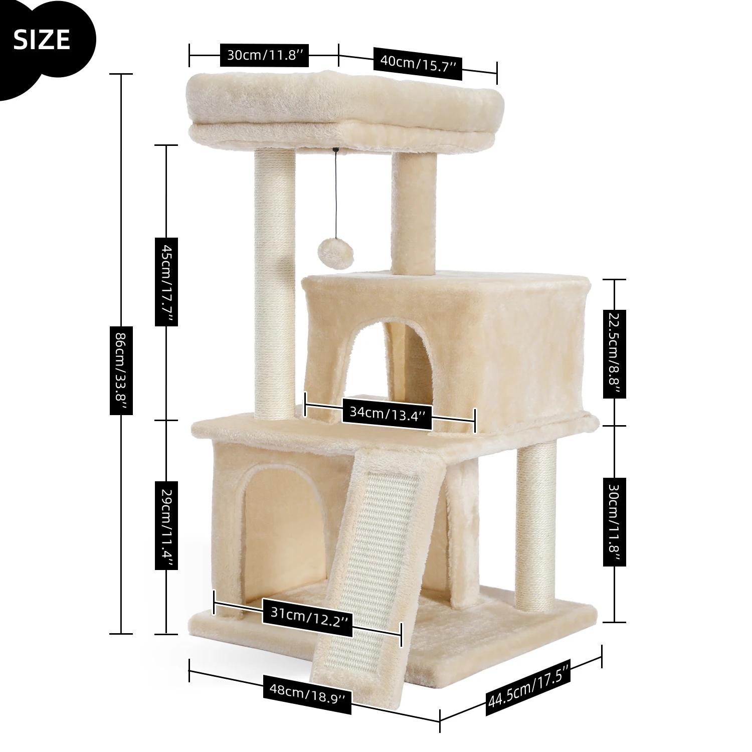 Tour d'arbre à chat en bois avec double condos, perchoir spacieux, poteaux en sisal à gratter entièr