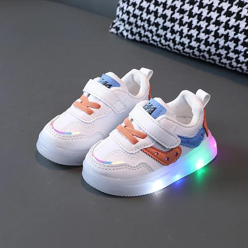 Chaussures décontractées pour enfants, baskets en cuir PU avec lumière Led, dessin animé, antidérapa