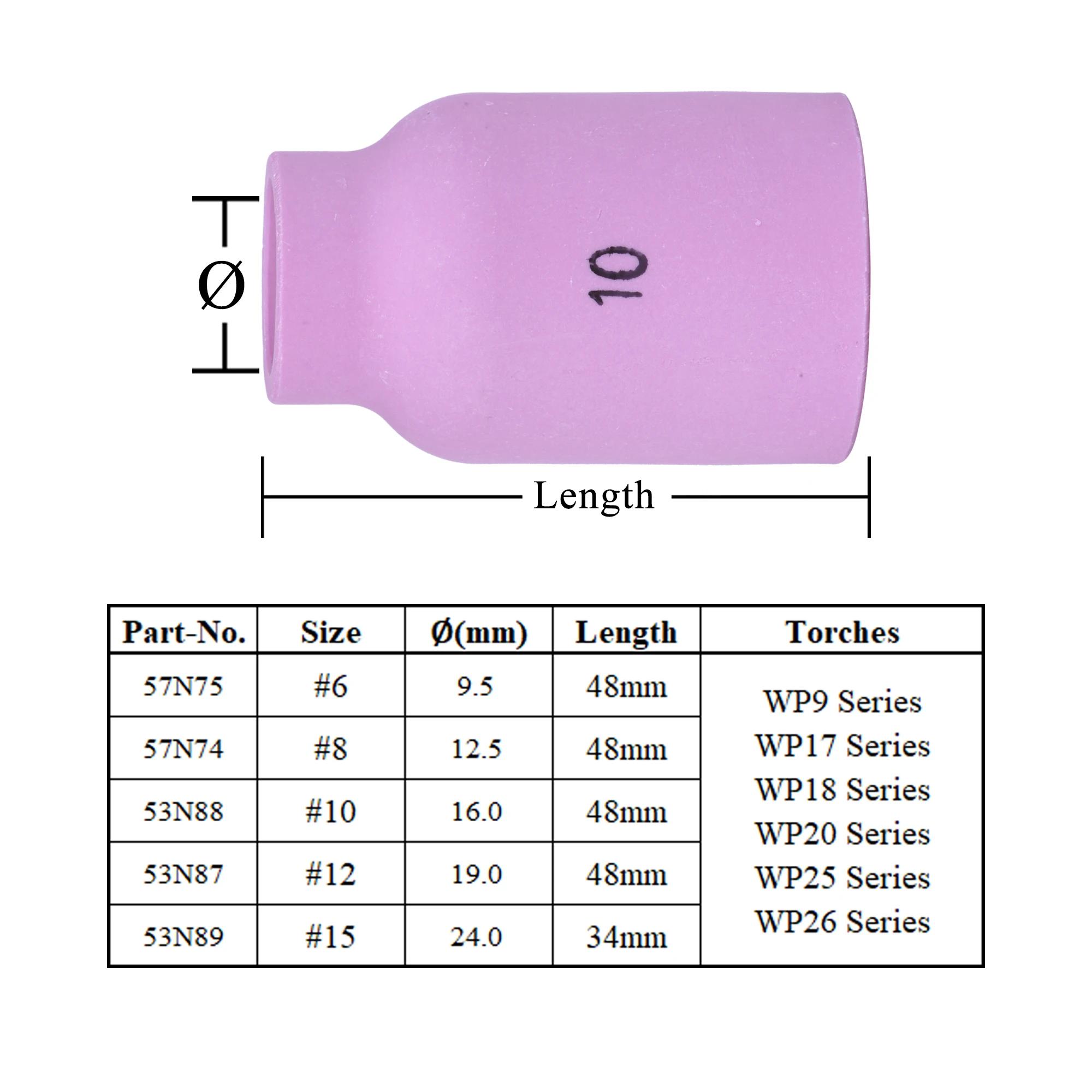 10 pièces par boîte 48/34mm 57N74 57N75 53N87 53N88 53N89 buses d'alumine pour torche de soudage TIG