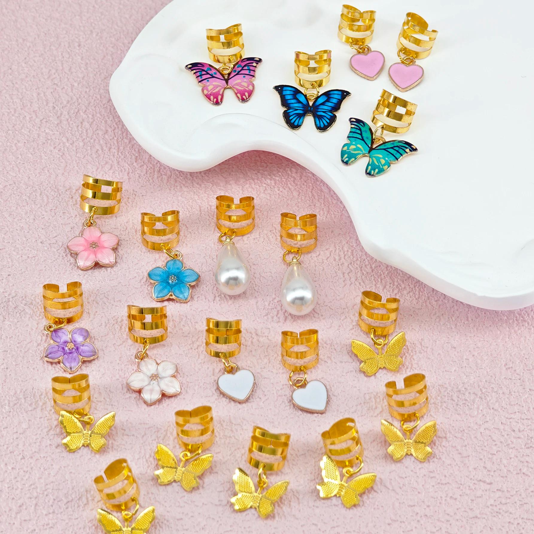 Pinces tressées papillon en cristal, 20 pièces, accessoires pour cheveux, Dreadlock, pendentif papil