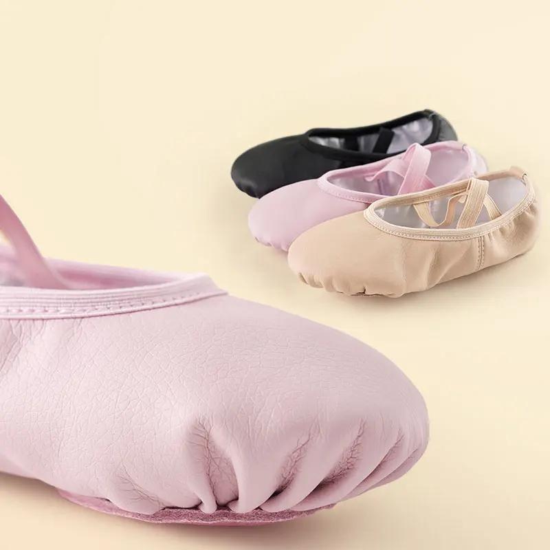 Chaussures de Ballet en PU pour petites filles, chaussures de danse pour enfants, ballerines en cuir