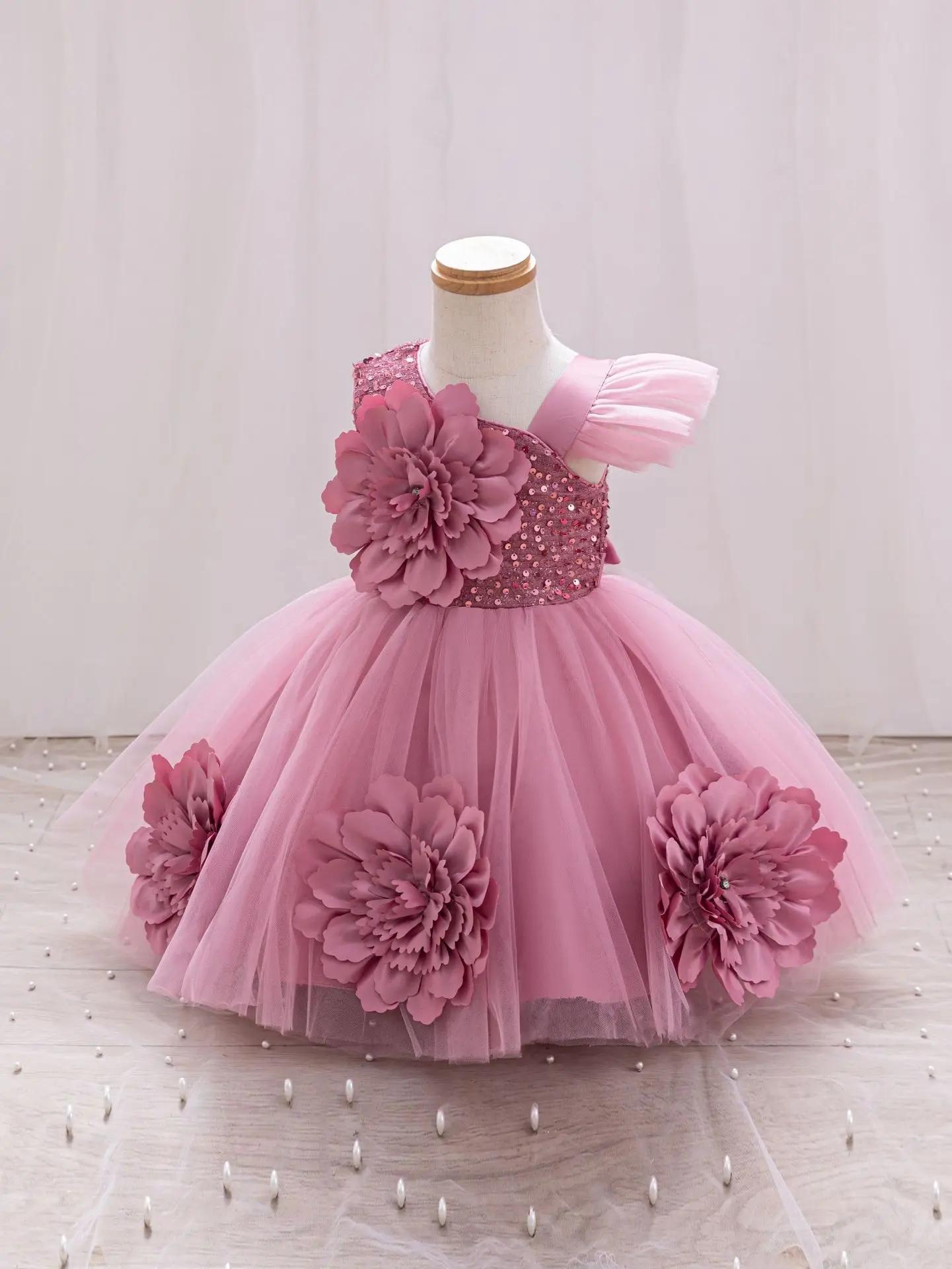 Robe de princesse pour filles de 1 à 5 ans, sans manches, en maille papillon tridimensionnelle, robe