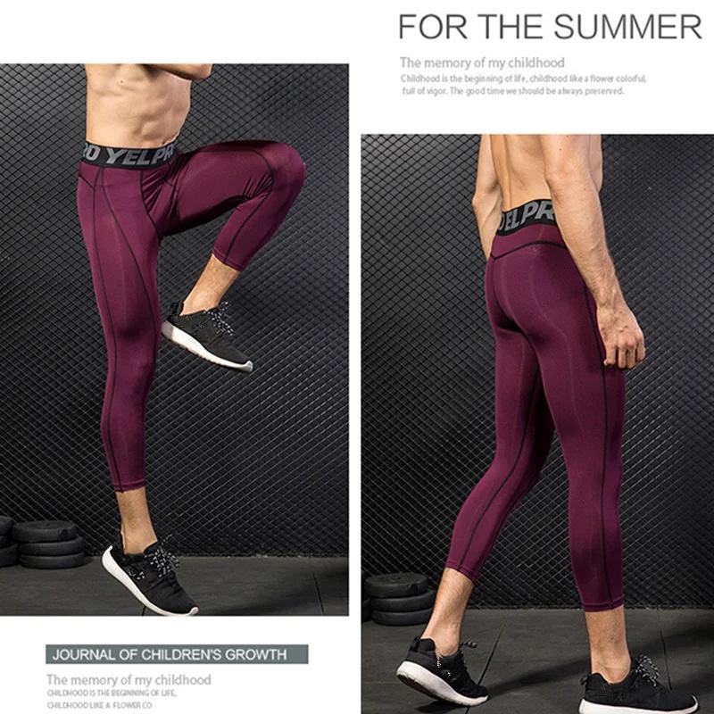 Hommes serré Compression 3/4 pantalons courts Shorts Sport basket-ball Fitness course entraînement e