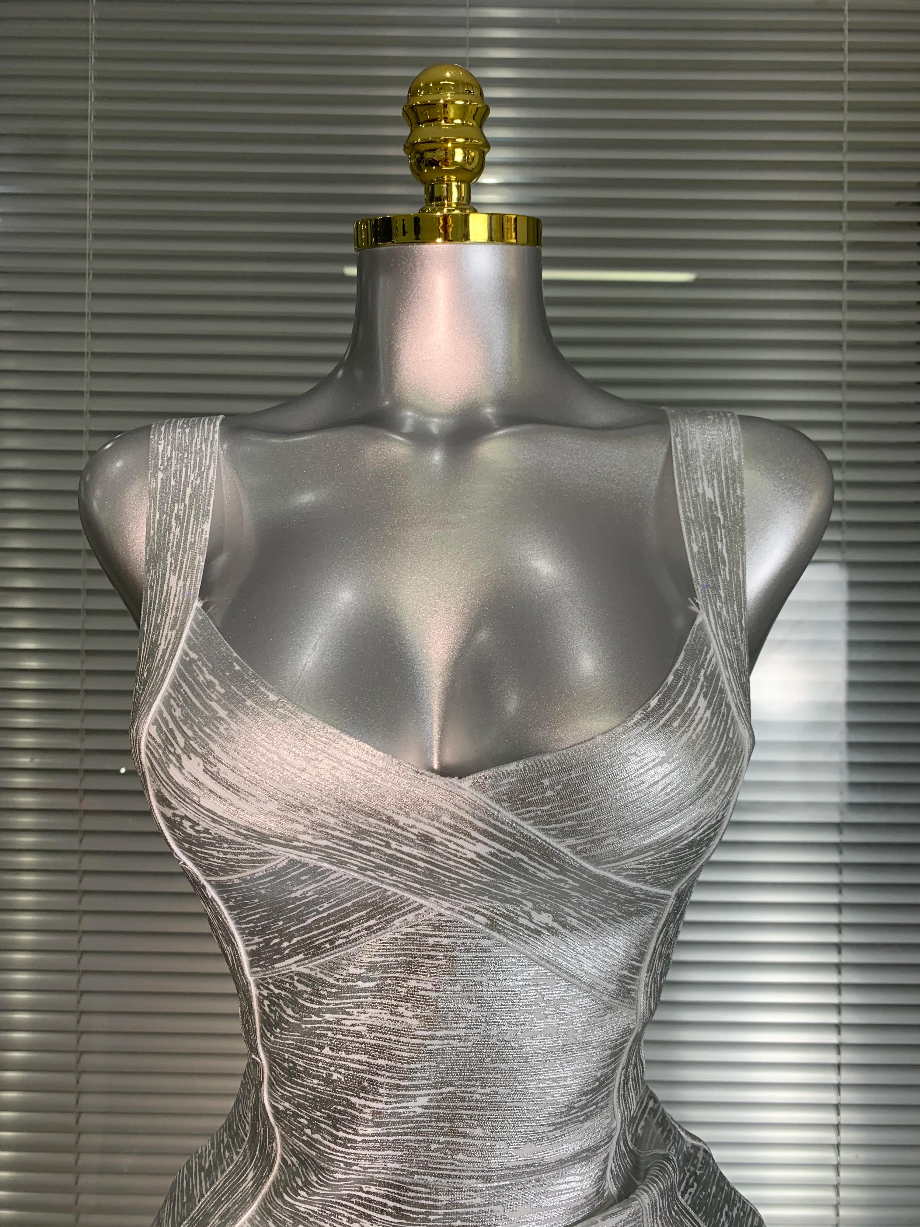 Robe à bandes moulante pour femmes, flambant neuf, Sexy, bronzante, argent, célébrité, mode, rue, ro