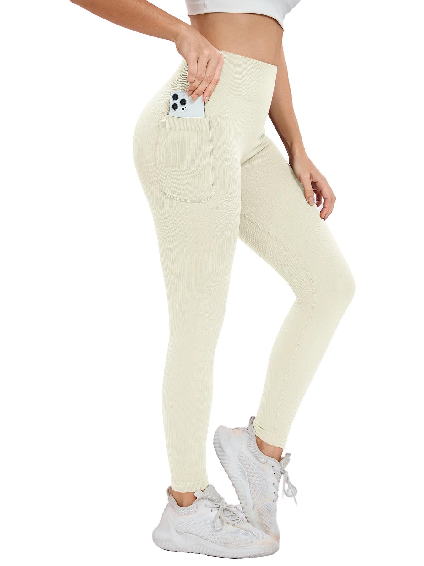 Leggings de sport filetés de couleur unie pour femmes, pantalons de yoga transfrontaliers sans coutu