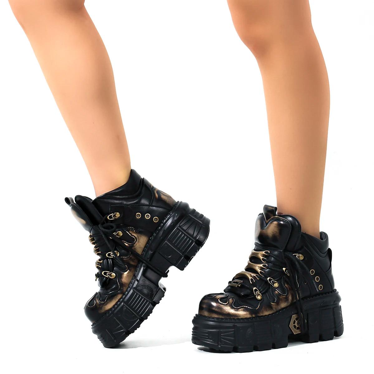 Bottes courtes espagnoles rétro résistantes à l'usure, Style moto à enfiler populaire, Punk en métal